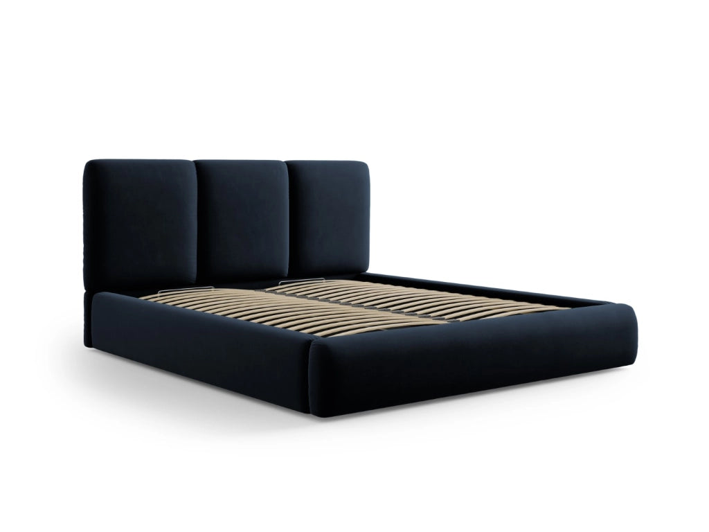 Cosmopolitan Design - Letto a cassettone con testiera "Nicolas" 200x200cm in velluto blu scuro 