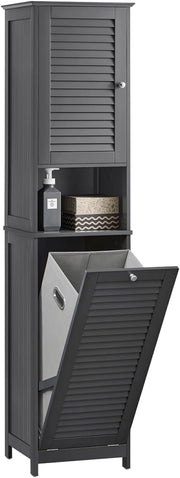 Mobile Bagno Colonna Salvaspazio con Portabiancheria Armadietto Alto e Stretto per Ambienti Compatti, Mobiletto con Ripiani, Mobile Multiuso Grigio 40x170x38 cm BZR124-DG