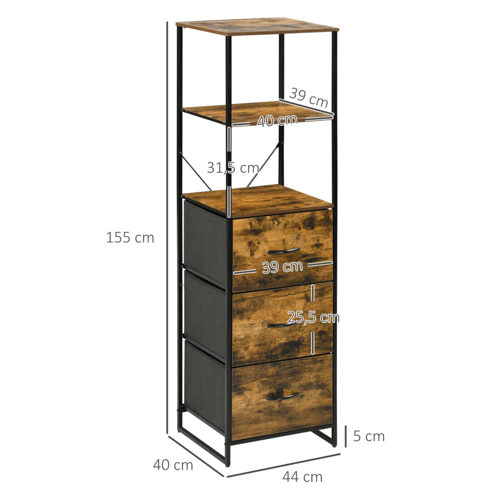 Cassettiera con 3 cassetti e ripiani stile industriale ¨C zephmum ¨C 44x40x155 cm