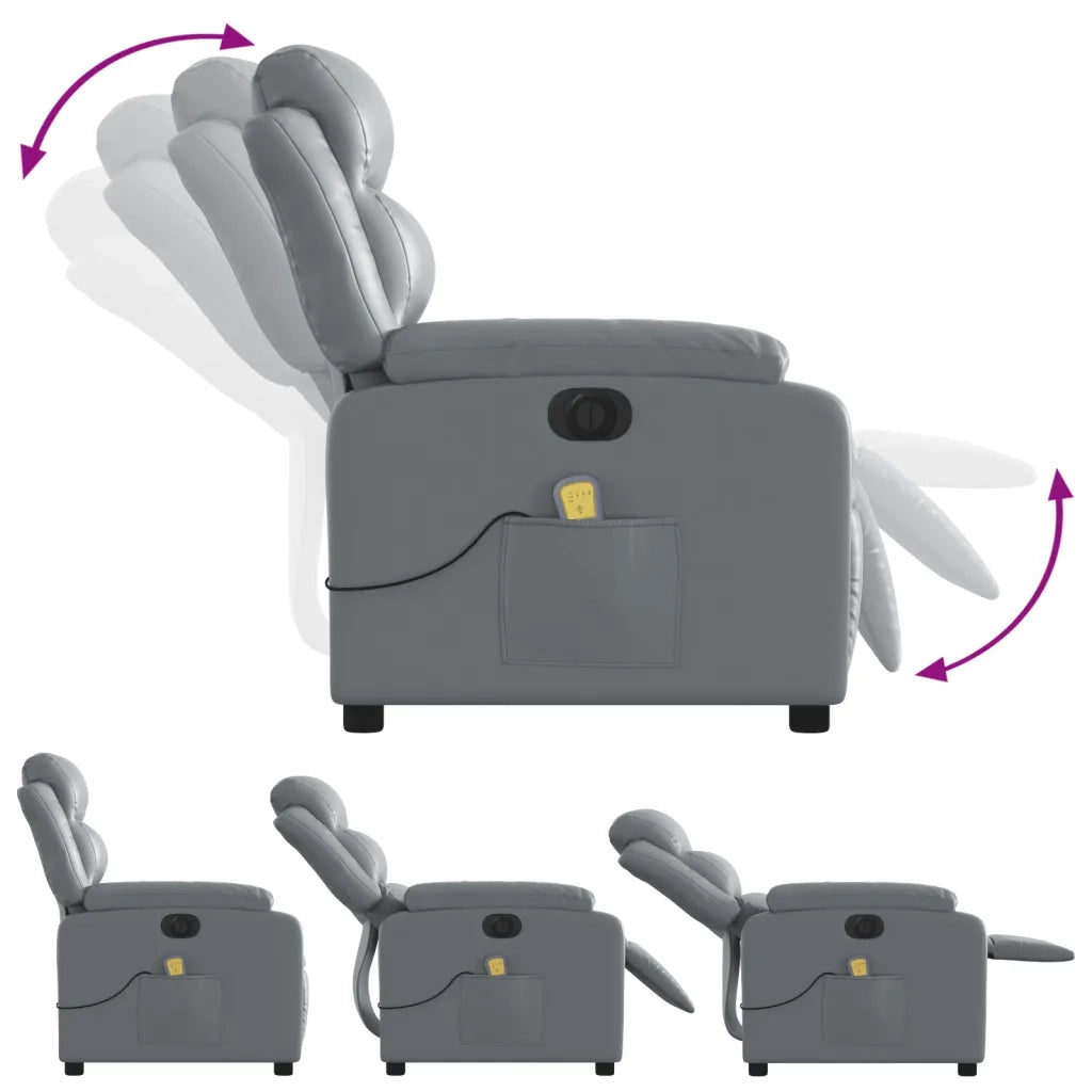 Poltrona Massaggiante | Sedia Relax Elettrica Reclinabile Grigio Similpelle