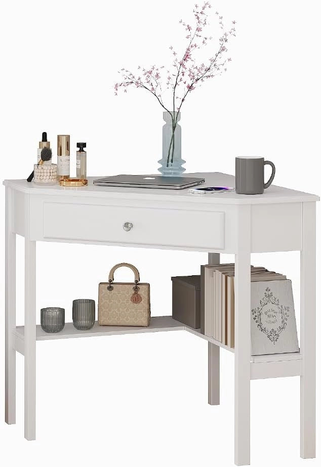 Scrivania ad angolo Velto, Bianco, 75 x 71.6 cm, adatto come postazione di lavoro per PC, laptop e documenti