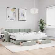 Divano Letto Estraibile Cassetti Grigio Chiaro 90x190cm Velluto