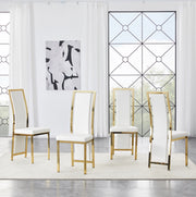 Set 4 sedie da pranzo moderne con bordo oro; 109 cm; in PU bianco e metallo dorato