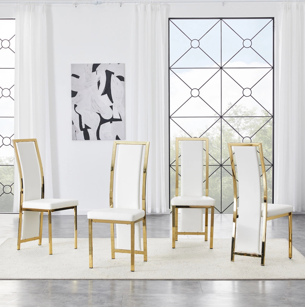 Set 4 sedie da pranzo moderne con bordo oro; 109 cm; in PU bianco e metallo dorato