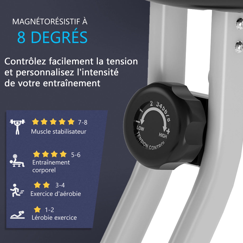 Bicicletta da camera pieghevole ¨C zephmum ¨C 8 livelli resistenza, sella regolabile, grigio