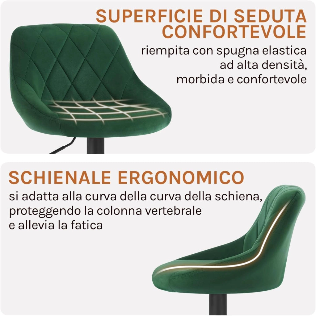 4x Sgabelli da Bar Moderni Girevoli Sedia Cucina Alta con Schienale Quadrato Senza Braccioli Altezza Regolabile in Velluto Verde Scuro BH219dgn-4
