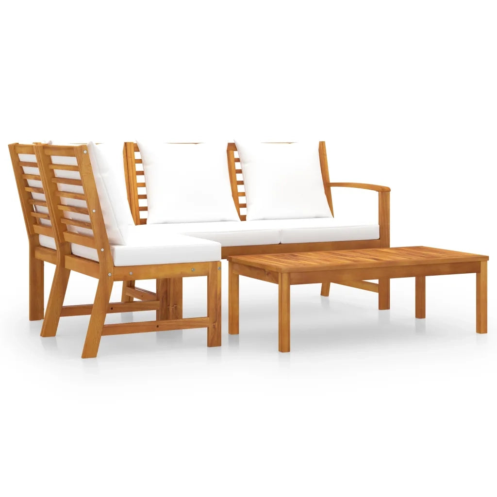 Set Divani da Giardino 4 pz con Cuscini Crema in Legno Acacia 3057772