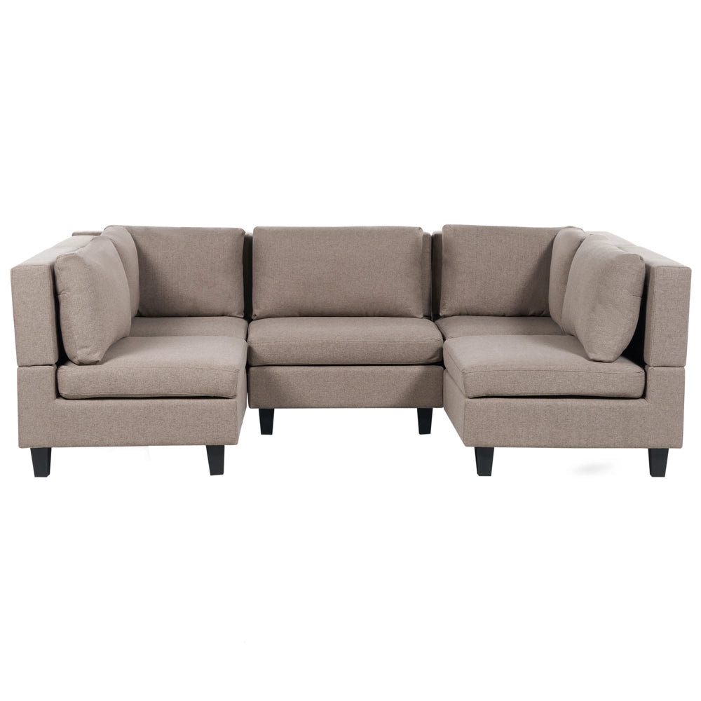 Divano moderno modulare a 5 posti imbottito in tessuto marrone con schienale a U stile moderno