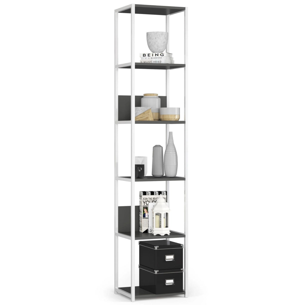 Scaffale stilo loft con ripiani in legno 40 cm Bianca 40 cm inserto frontale Grigio 40x32x192 cm