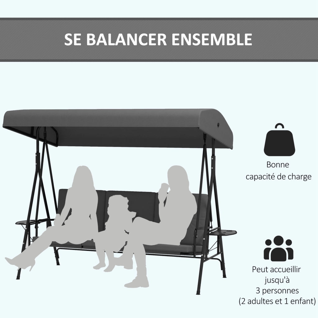 Amaca da giardino 3 posti con cuscini e tavolini ¨C zephmum ¨C grigio, acciaio, poliestere