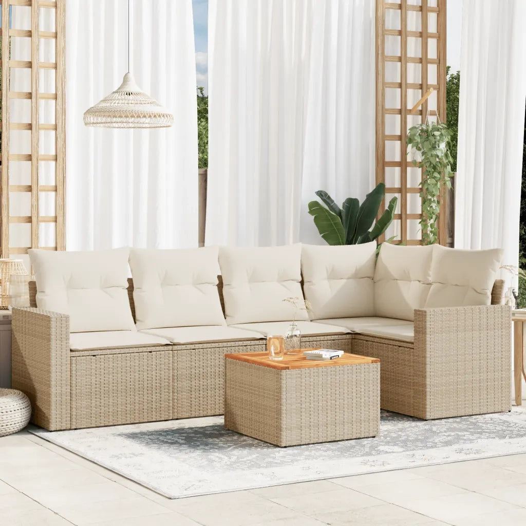 Set Divano da Giardino 6 pz con Cuscini Beige in Polyrattan