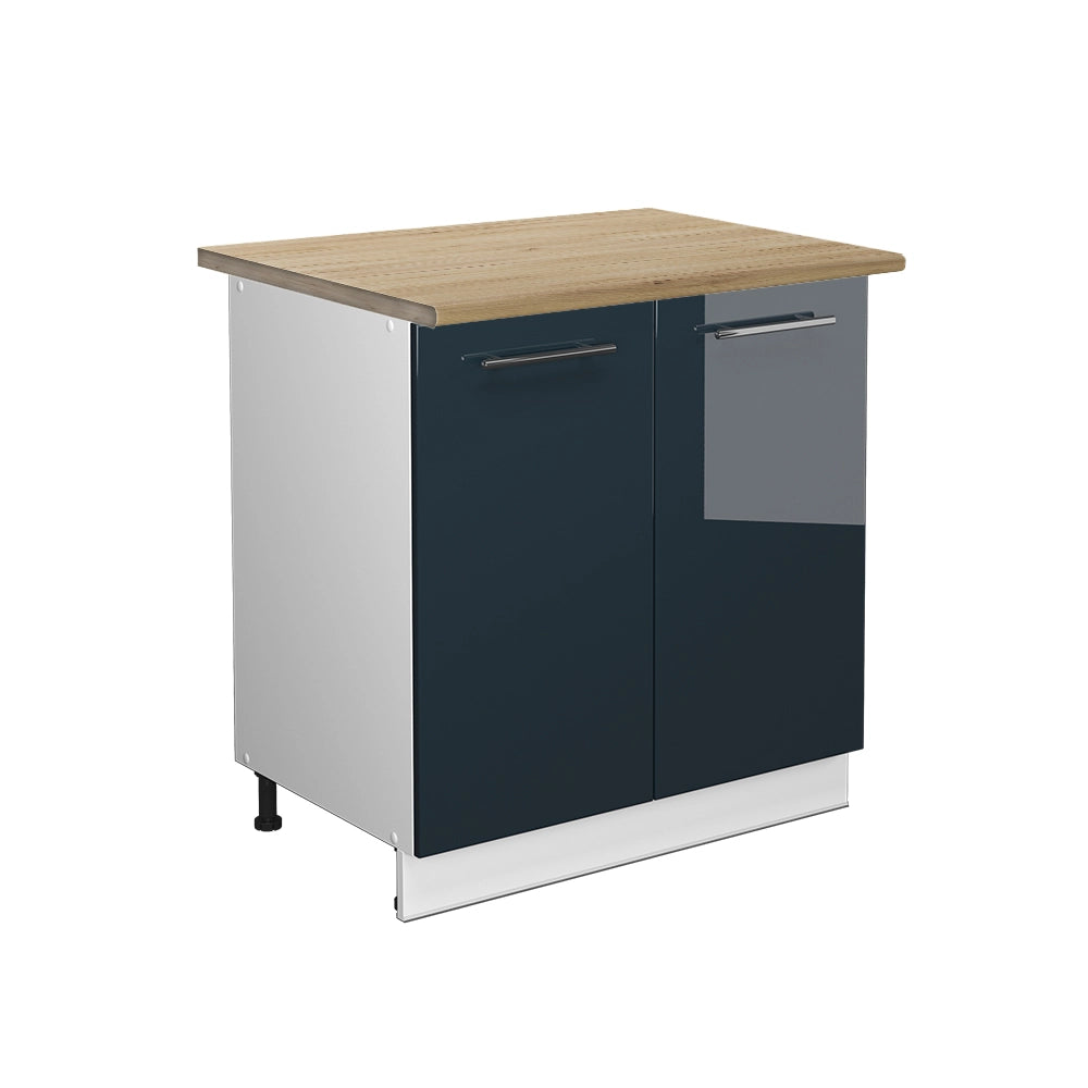 Mobile lavello cucina Fame-Line Blu scuro lucido/Bianco 80 cm con ripiano, PL Rovere Vicco