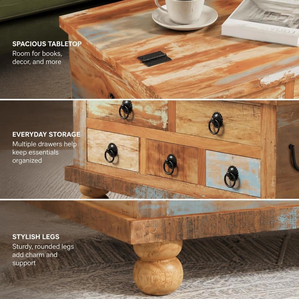 Coffee Table Reclaimed Wood 70x70x38 Cm