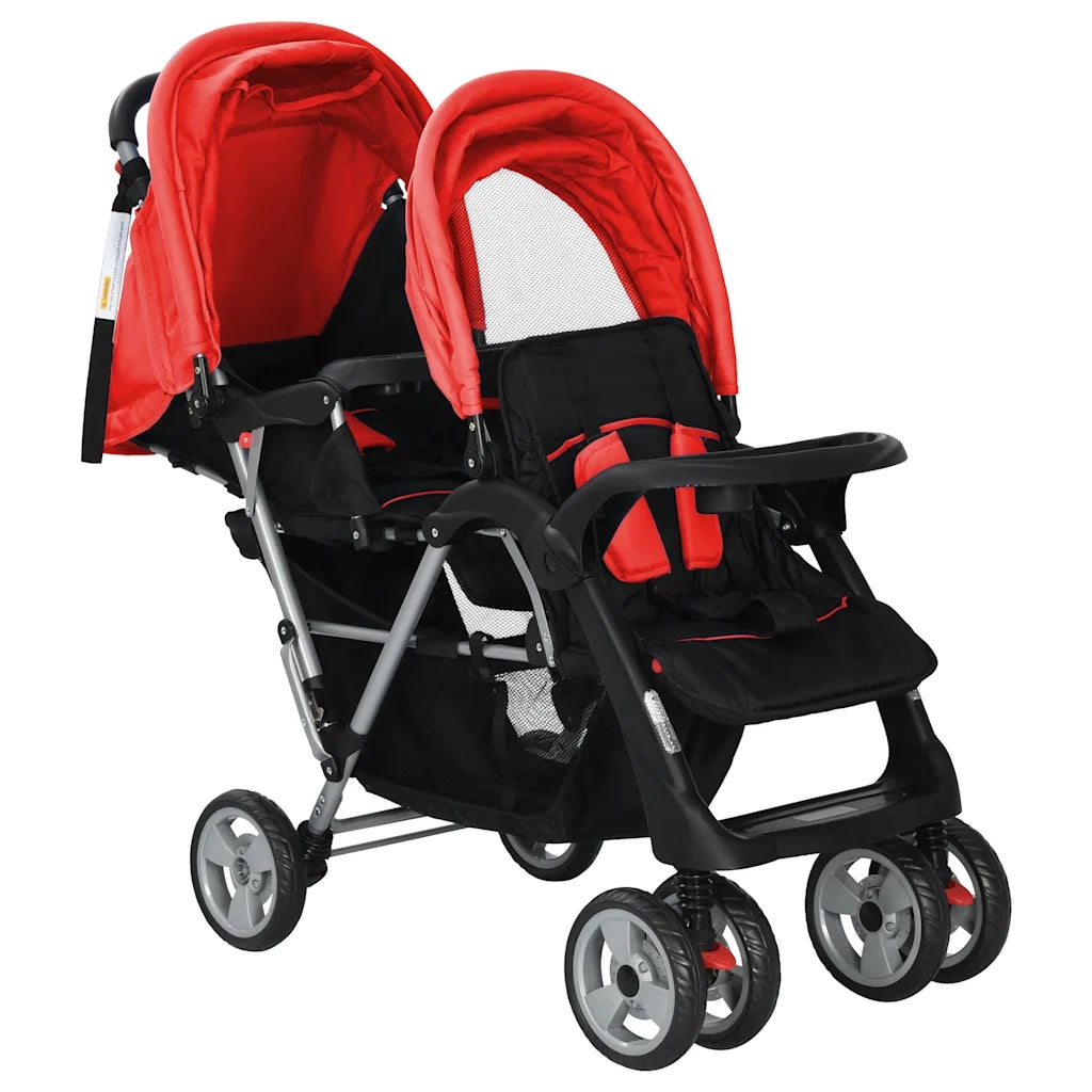 Passeggino Gemellare a Tandem in Acciaio Rosso e Nero CFW6625547