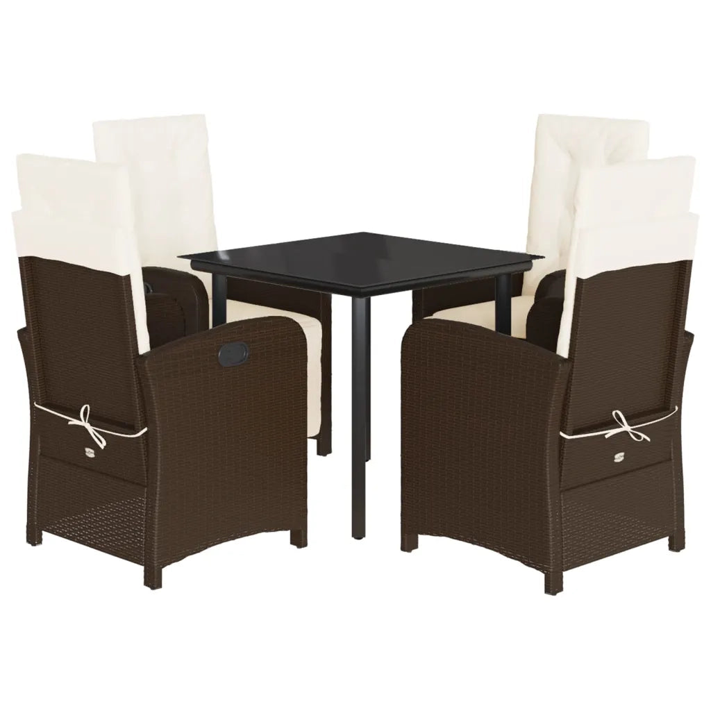Set da Pranzo da Giardino 5pz con Cuscini in Polyrattan Marrone 3212342
