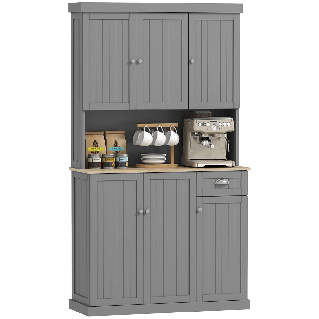 Armadio Dispensa con Mensole Regolabili e Cassetto ¨C Zephmum ¨C Legno Grigio 101x39x180 cm