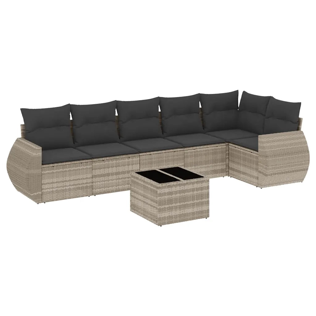 Set Divani da Giardino 7pz con Cuscini Grigio Chiaro Polyrattan