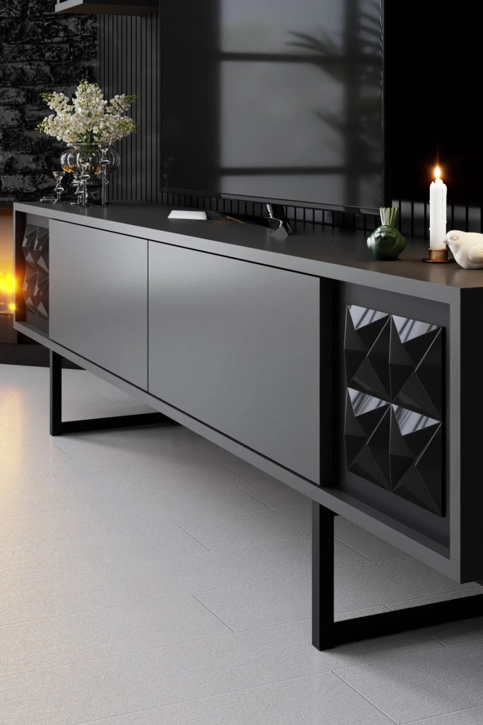 Mobile TV in legno "Black Line" - 180 x 30 x 48 cm - Antracite-Nero