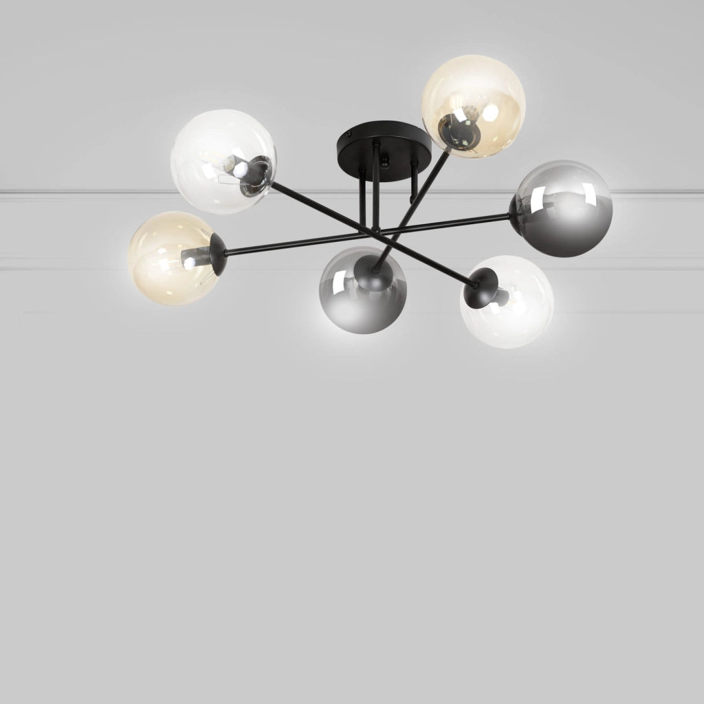 Emibig BRENDI plafoniera 6 luci E14 nera vetro mix
