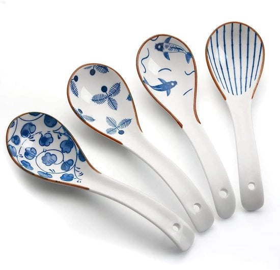 Lepel per cucchiaio per ramen in porcellana per pho e miso, pacchetto da 4 (Stile 1)
