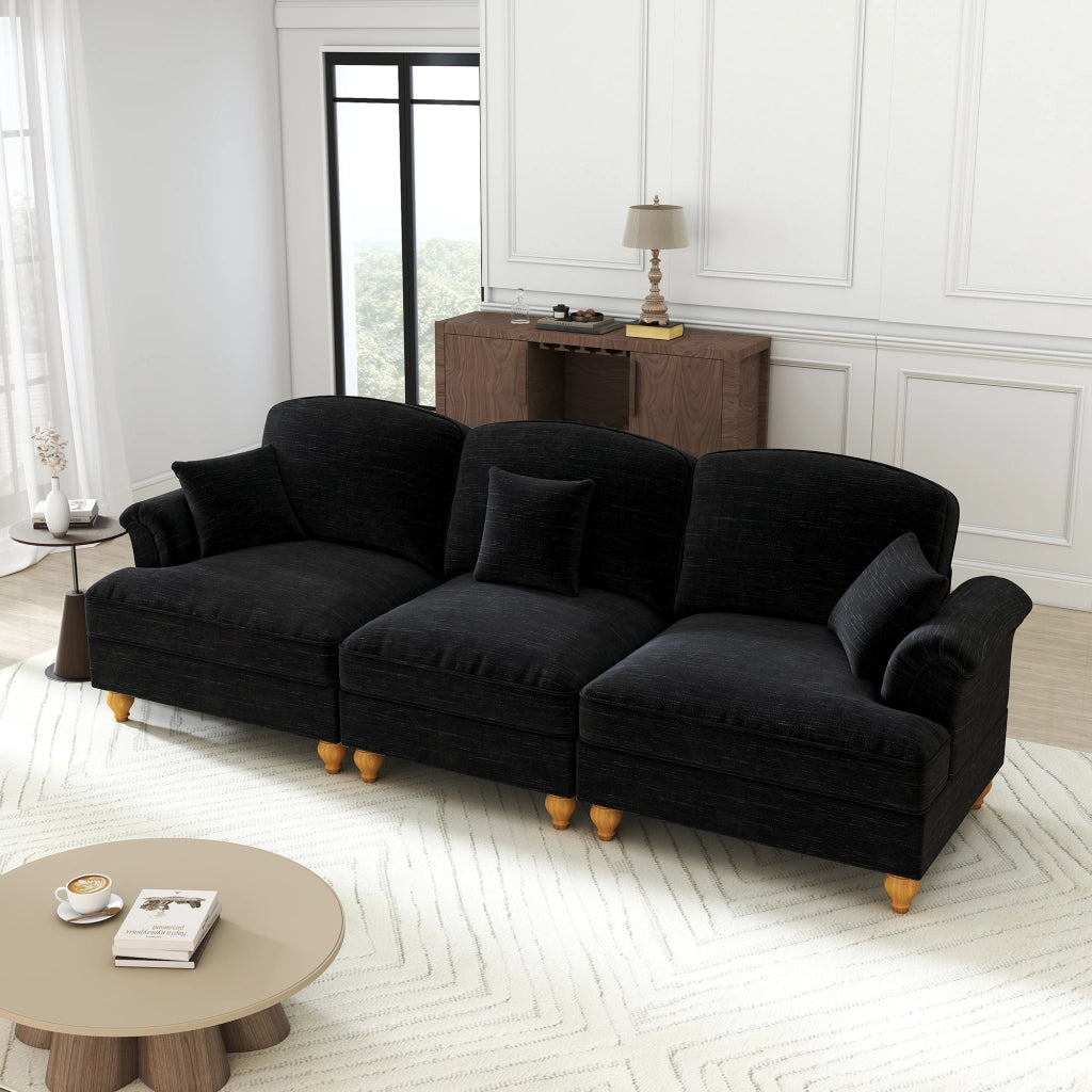 Elegante Divano 3 Posti in Velluto Stile Mid-Century con Gonna Rimovibile e Piedini Conici