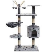 Tiragraffi albero per gatti cuccia per gatti giocattolo peluche e sisal 125 cm impronte di zampe grigio 3702113