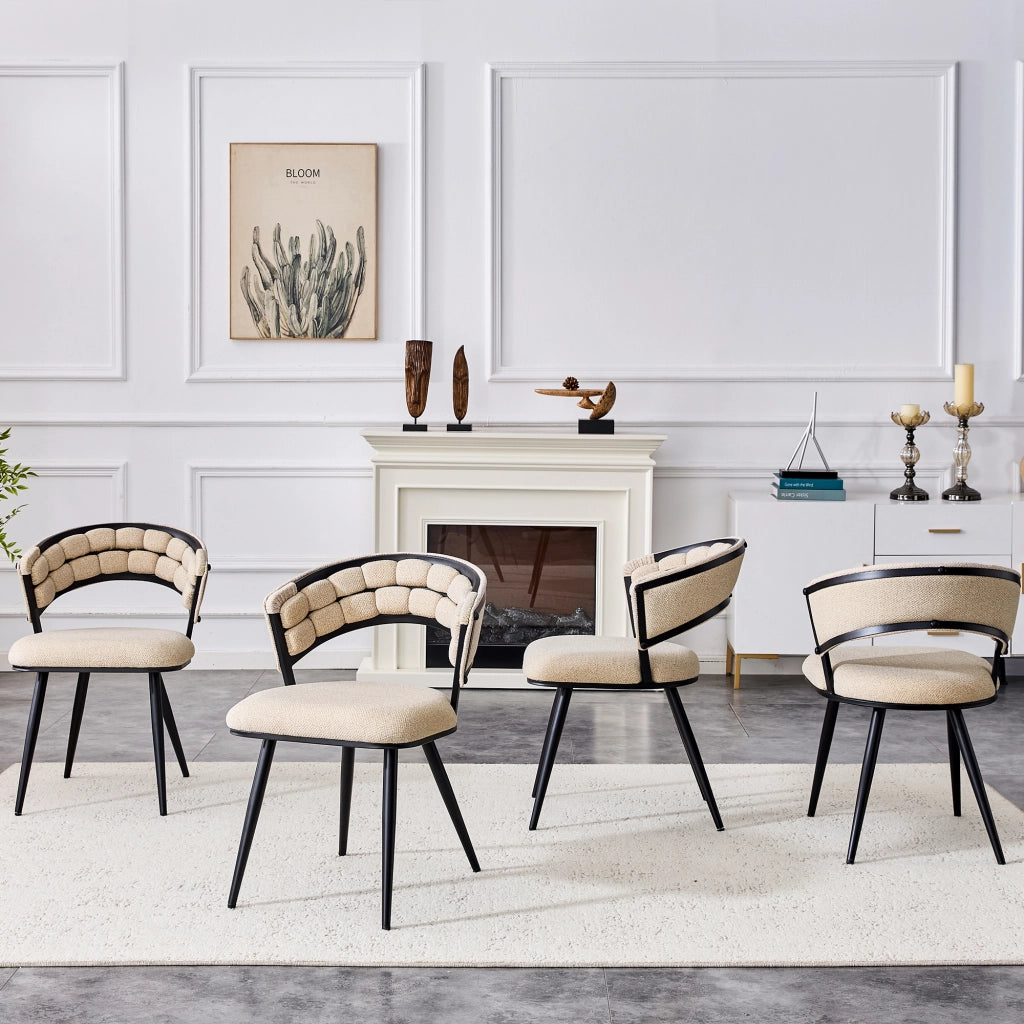 Sedia da Pranzo Set da 2 con Schienale Ergonomico Imbottito e Gambe in Metallo Velluto Beige Nero 64 × 57 × 78 cm