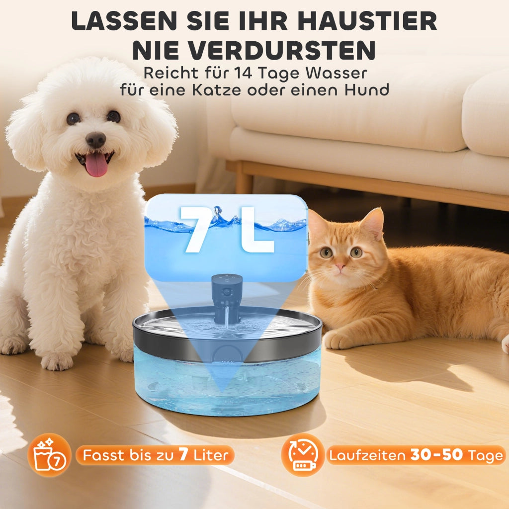 Fontana per Gatti 7L con Filtro a Carbone Attivo e LED ¨C Minimal ¨C Acciaio Inox 30.6x30.6x17.2 cm