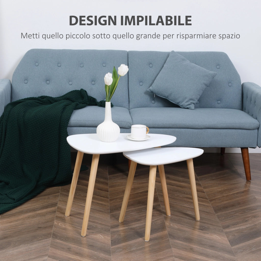 Tavolini da Salotto Impilabili ¨C Zephmum ¨C Bianco con Gambe in Legno