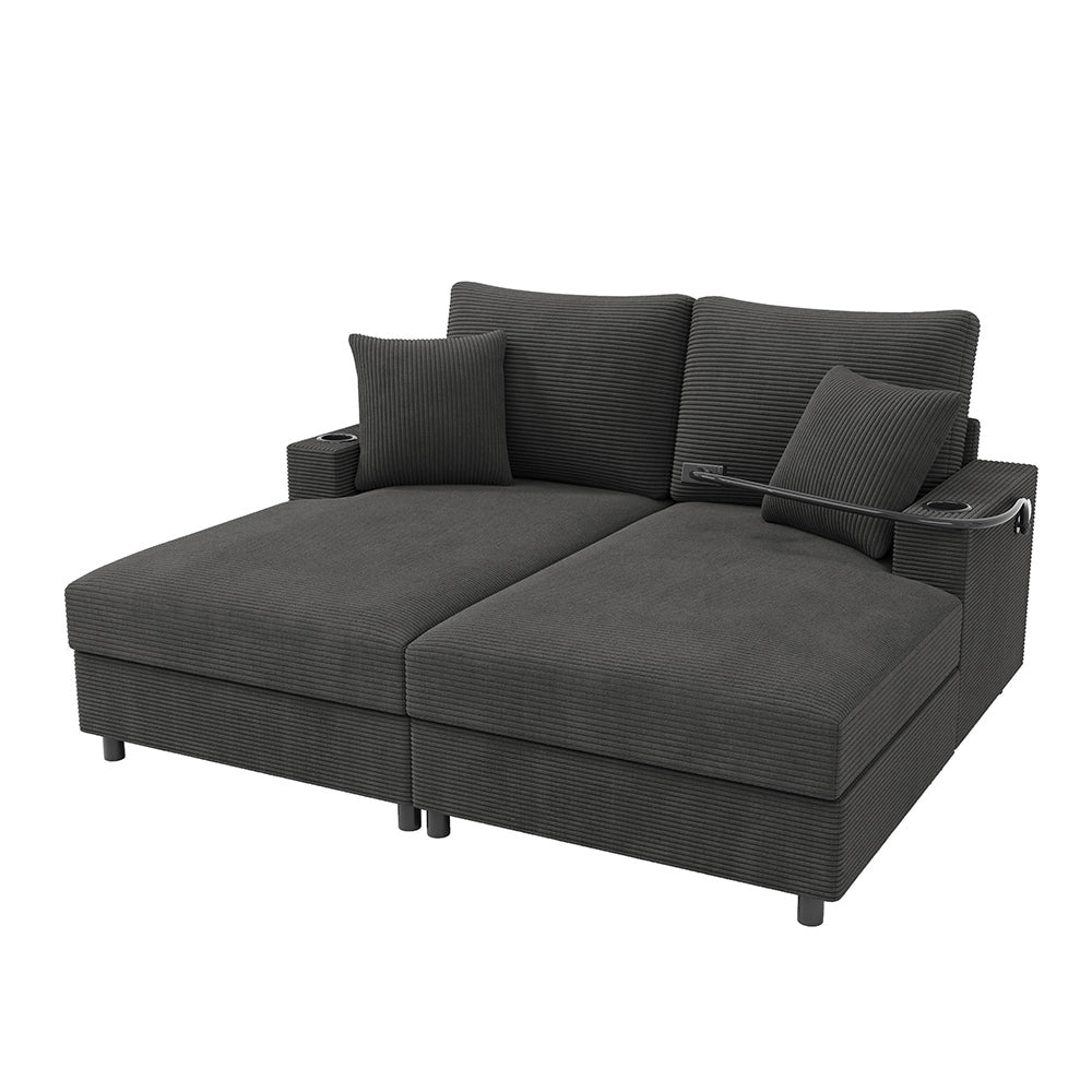 Divano letto XXL - Xylo - Doppio, USB, porta bicchieri, grigio, imbottito