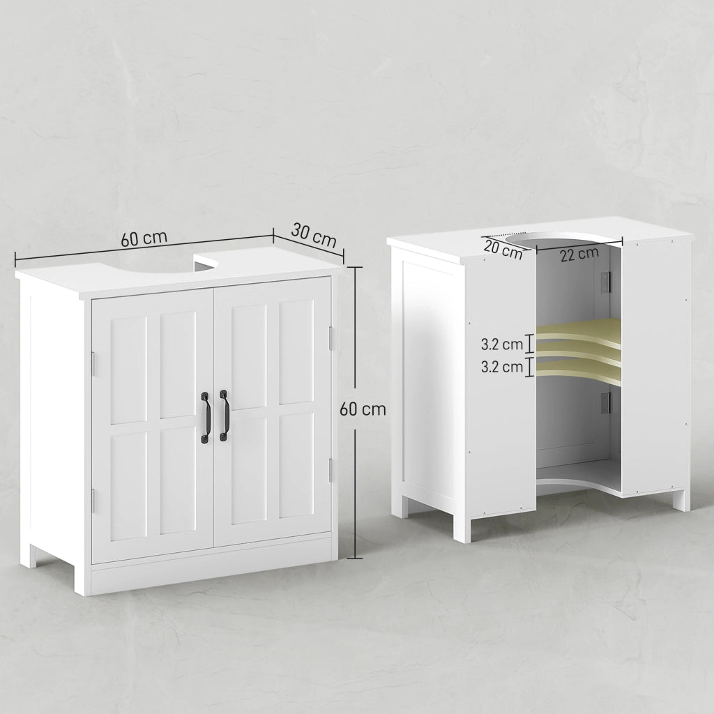 Mobile per Lavabo 60x30x60 cm Sotto Lavabo con 2 Ante e Ritaglio a Forma di U in MDF Bianco