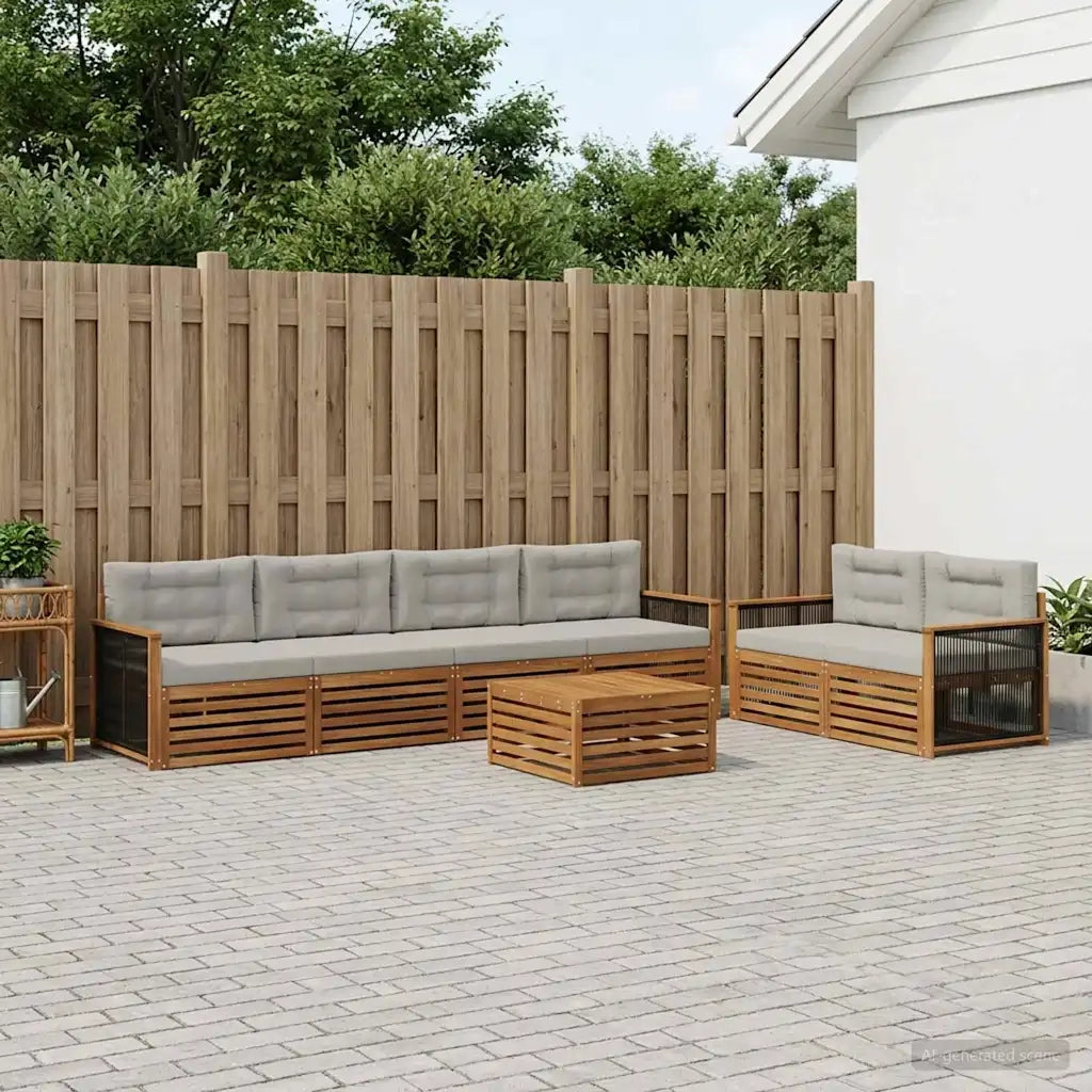Set di divani da esterno 7 pcs Naturale e Grigio Chiaro