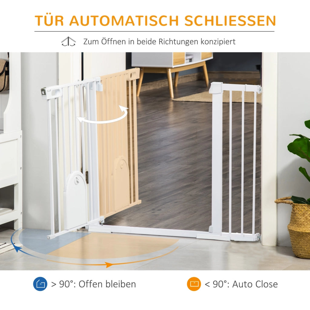 Barriera estensibile a forbice con doppio sistema di bloccaggio e porta pedonale in ABS bianco 131 × 76 cm