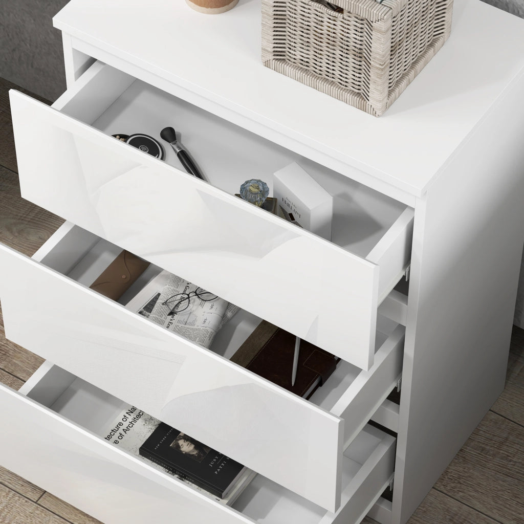 Comodino con 3 Cassetti Moderno ¨C zephmum ¨C Bianco Lucido 55x34x75 cm