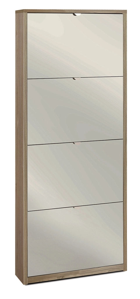 Scarpiera Salvaspazio 4 Ante con Specchio 10 Paia  63x154x18 cm Noce Stelvio