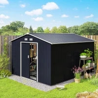 Casetta da Giardino con 2 Porte Scorrevoli e 4 Prese d'Aria, in Acciaio, 322x277x192 cm, Grigio