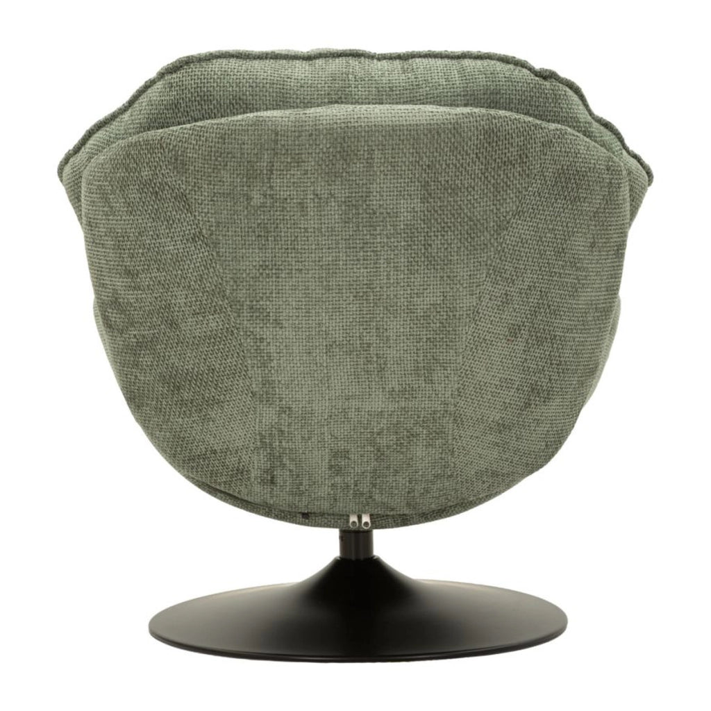 Poltrona girevole in poliestere verde con base in metallo nero