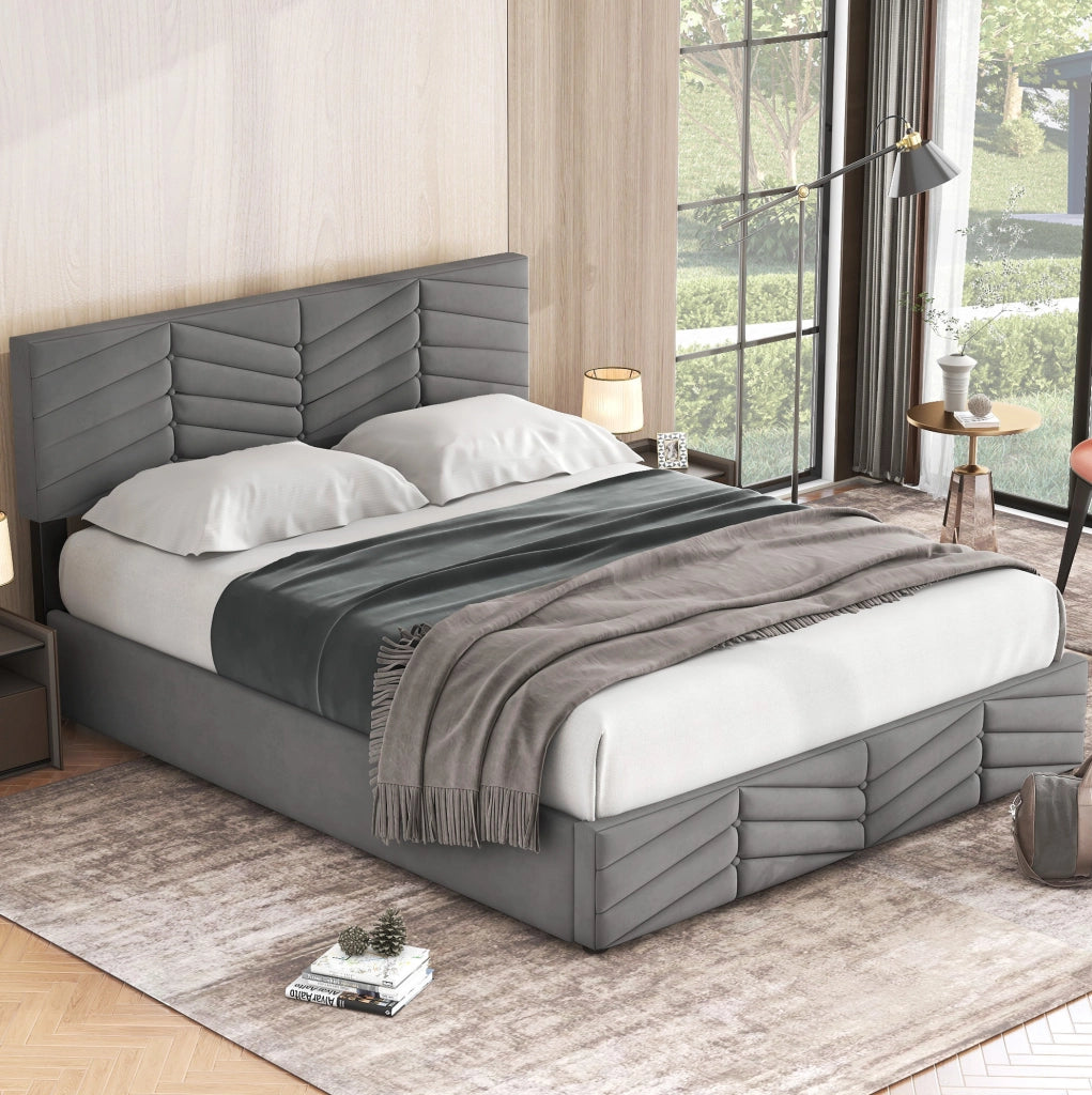 LETTO Contenitore 140x200 cm Velluto Grigio