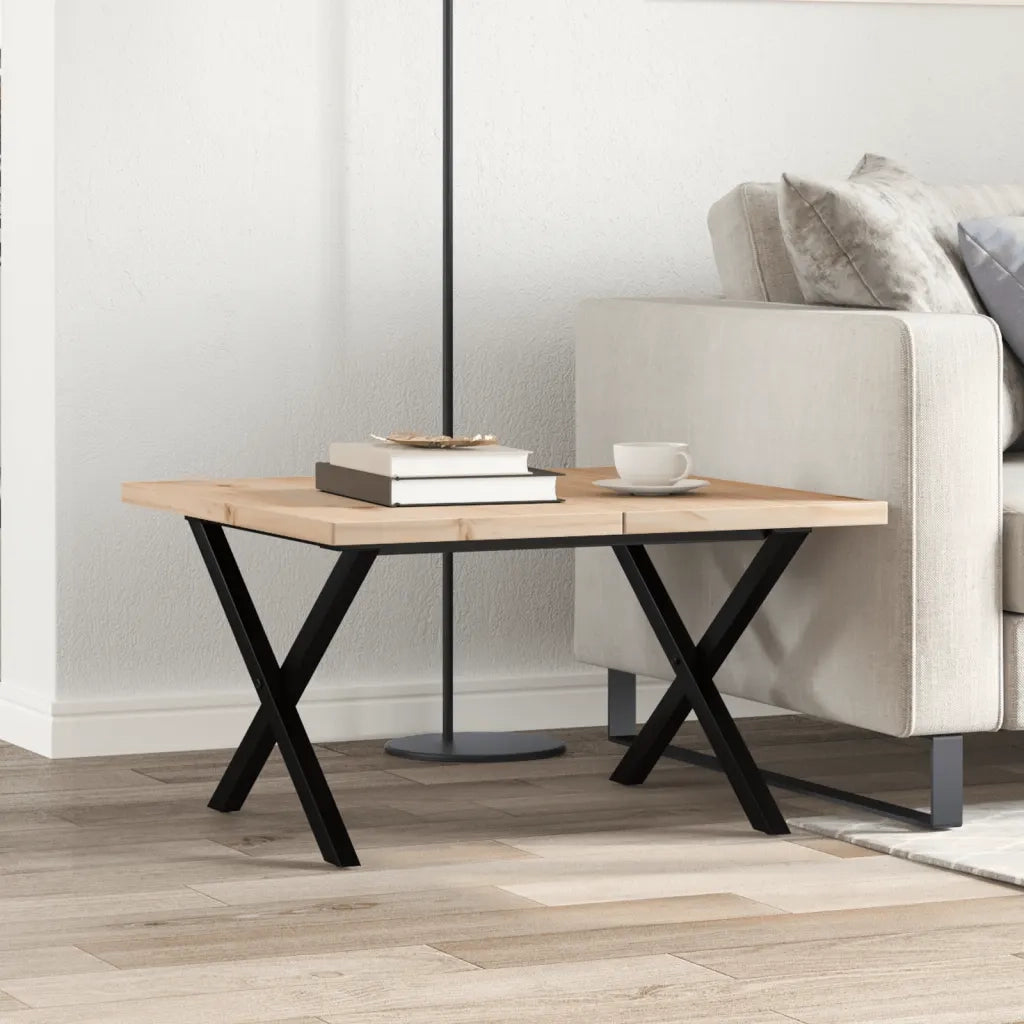 Tavolino Salotto Telaio a X 60x60x40,5 cm Legno Pino e Acciaio