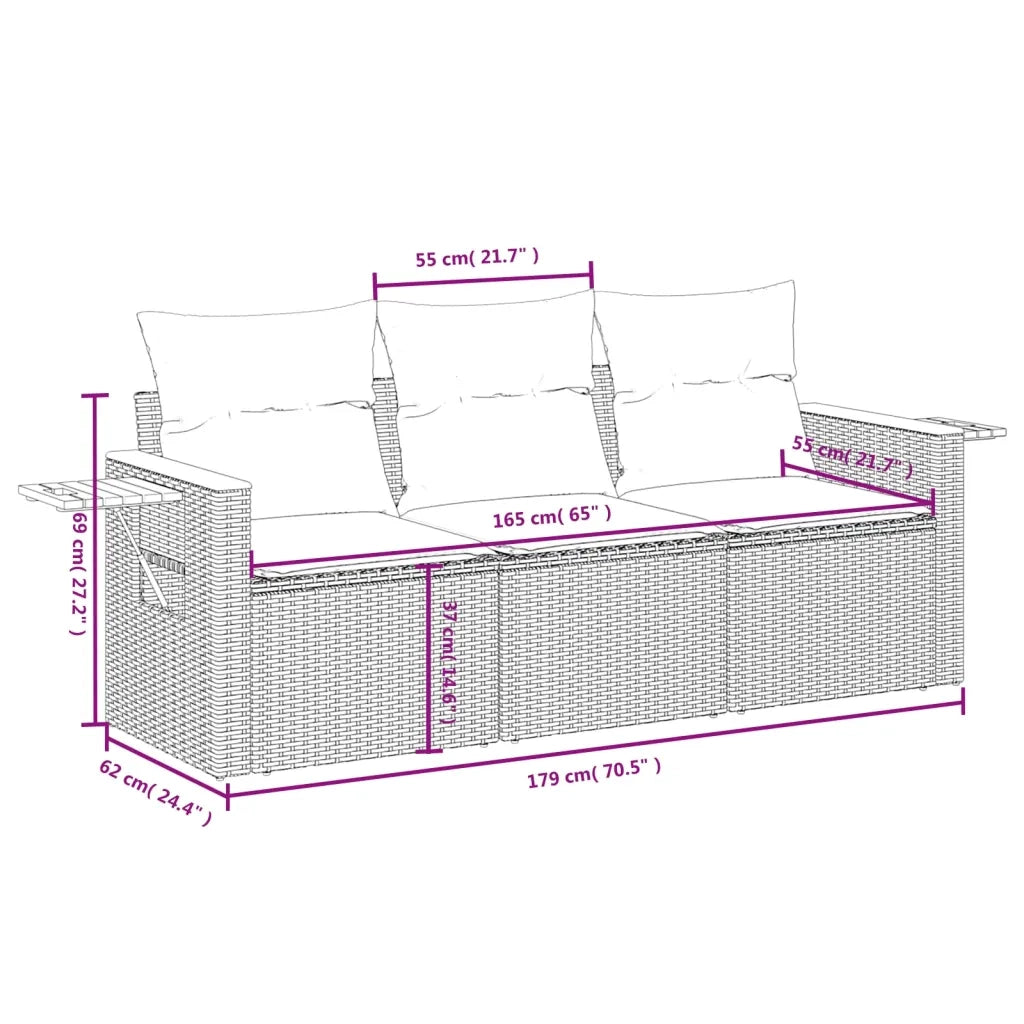 Set Divani da Giardino 3 pz | Set Salotto da Giardino con Cuscini in Polyrattan Nero