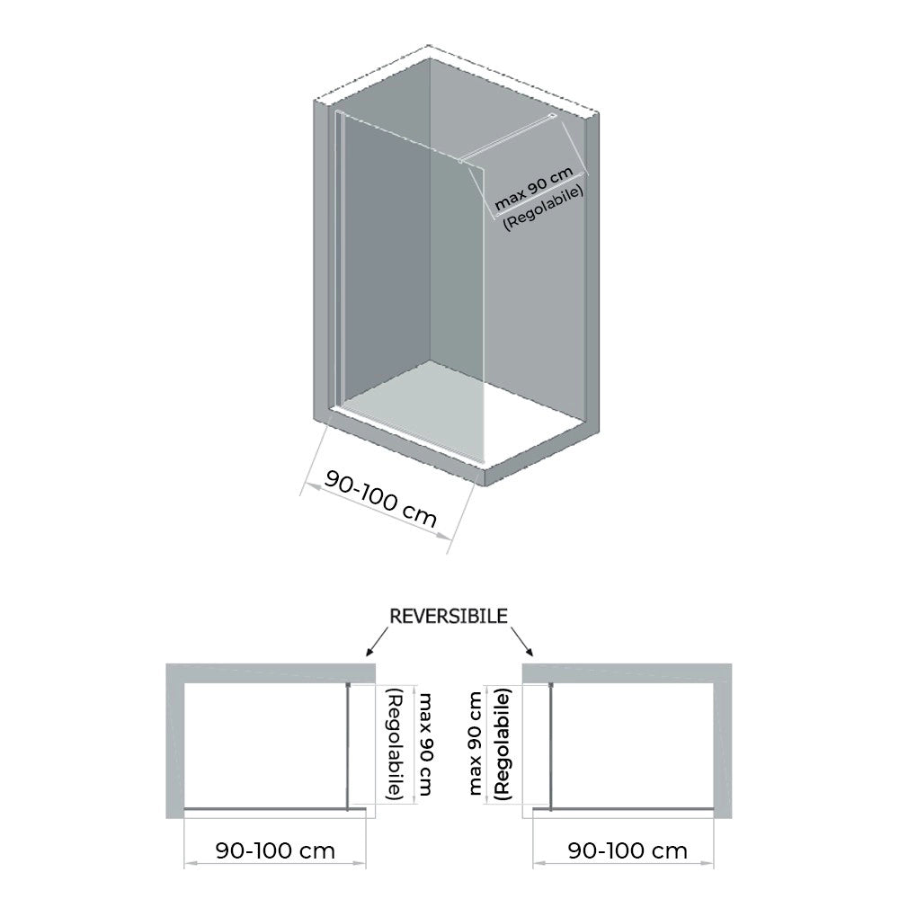 Doccia Walk-In 100 cm trasparente 6 mm profilo cromo H 200 cm Klug