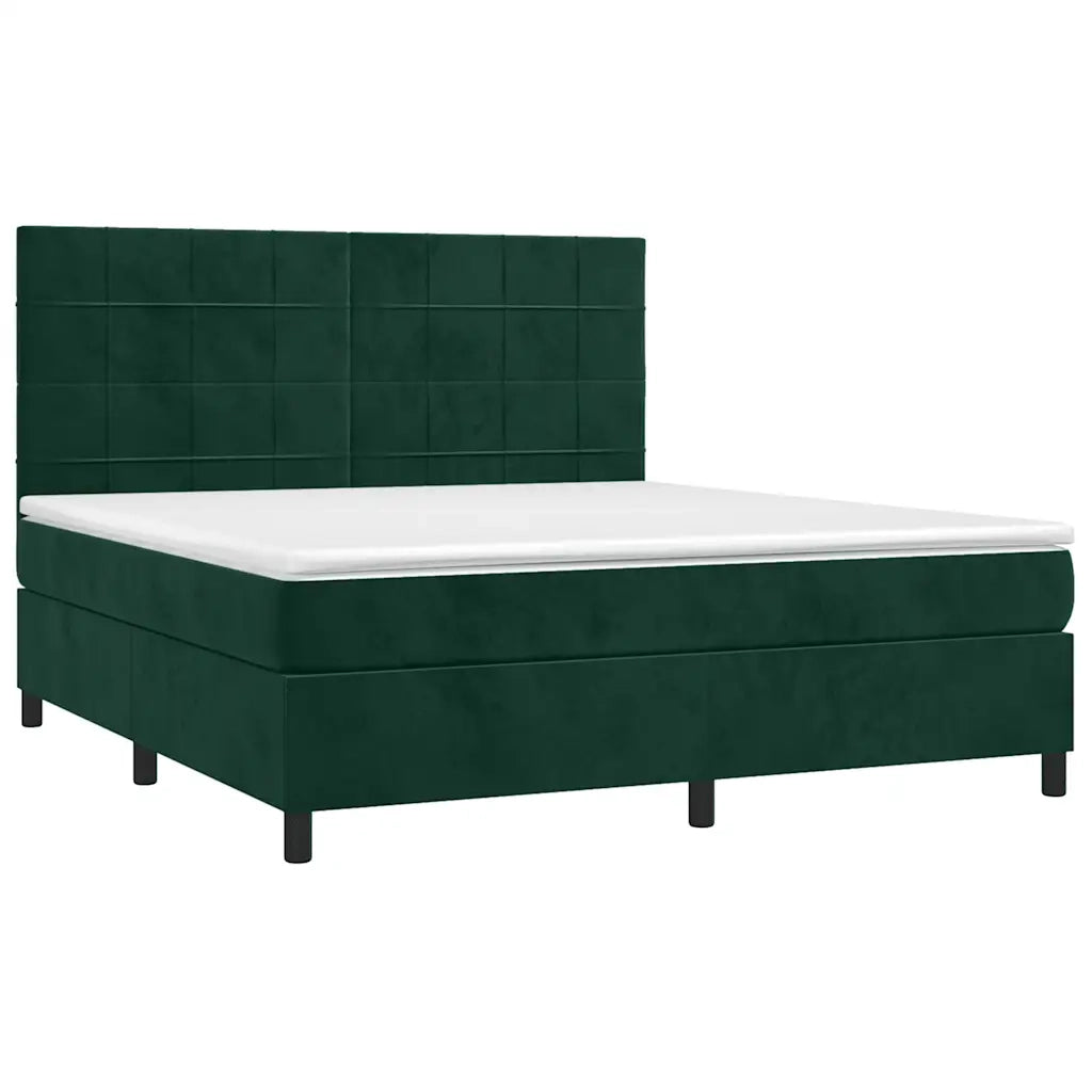 Letto a Molle con Materasso e LED Verde Scuro 160x200cm Vellutocod mxl 75114