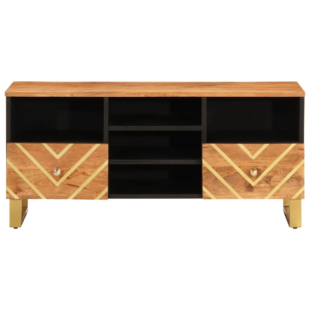 Mobile Porta TV Marrone e Nero 100x33,5x46 cm in Legno di Mango 356801