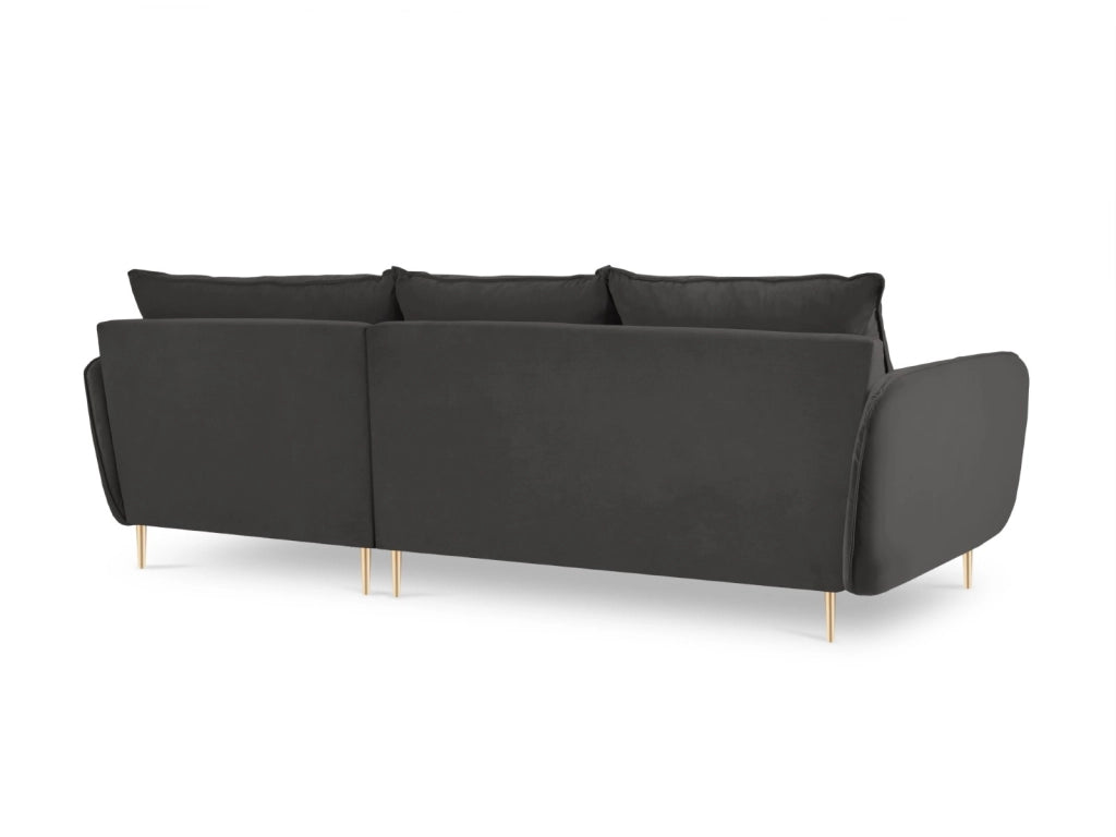Cosmopolitan Design - Divano angolare destro "Vienna" 5 posti in velluto grigio scuro 