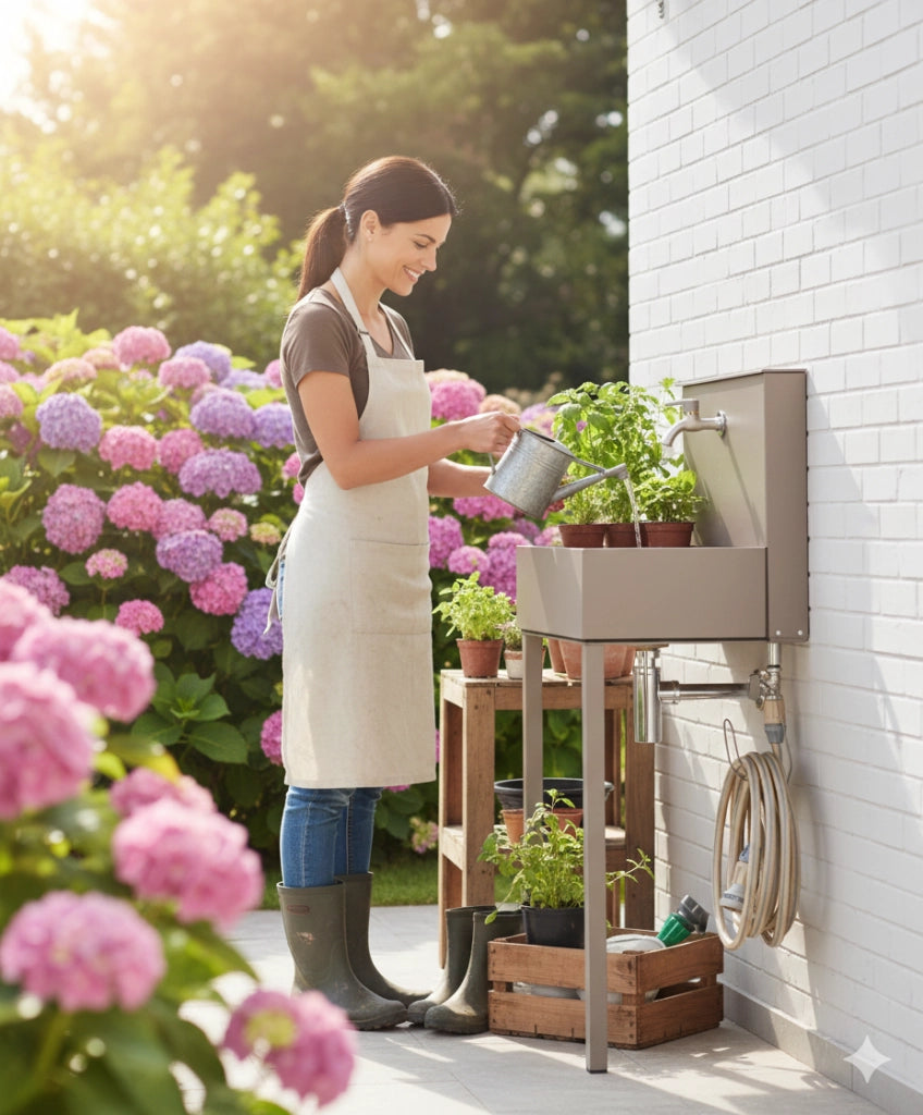 Lavandino a Parete da Giardino con Doppio Rubinetto Belfer 42/PRL Tortora