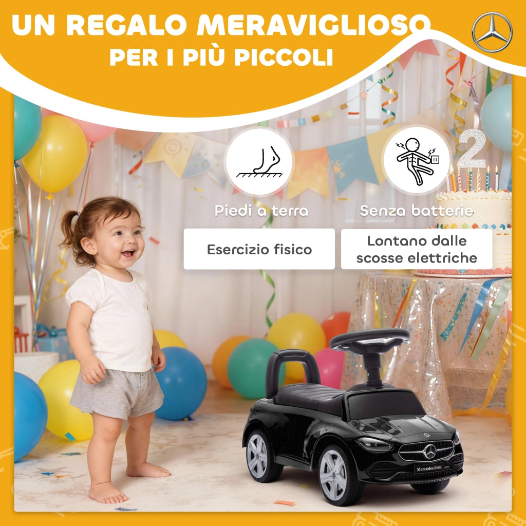 Macchina per Bambini Cavalcabile 65x28x39 cm Licenza Mercedes Benz Clacson e Spazio Portaoggetti Nero