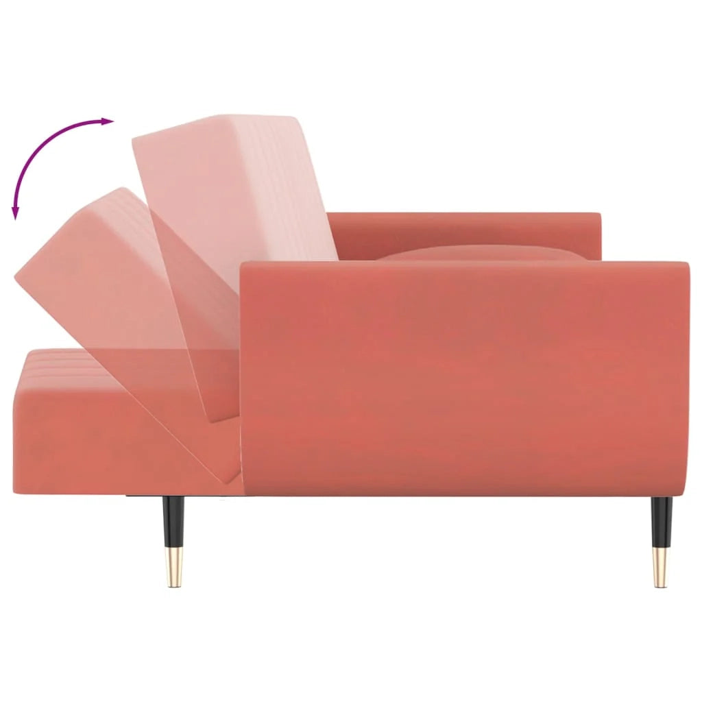 Divano letto a 2 posti letto per gli ospiti trasformabile divano letto per soggiorno pieghevole per uso interno con due cuscini velluto rosa 02_0020657