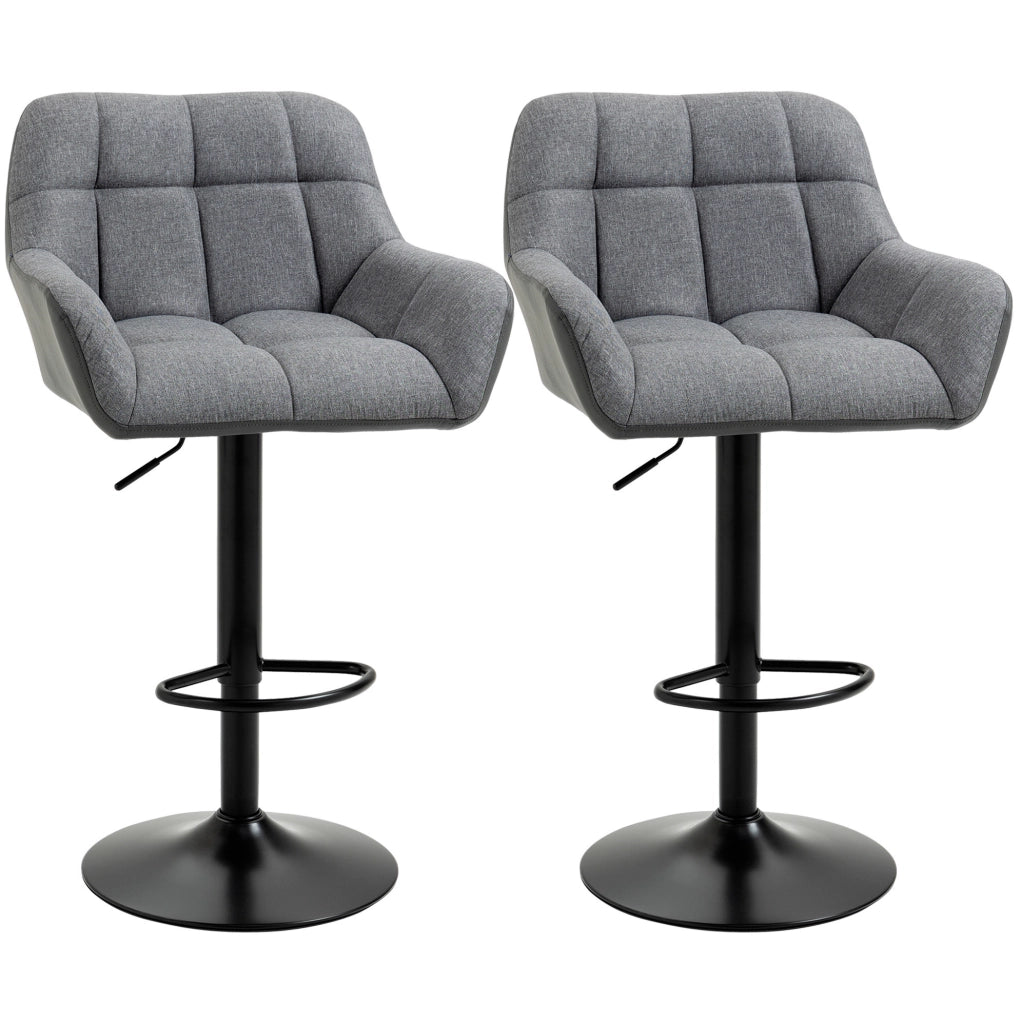Set di 2 sgabelli da bar 57.5x52.5x93-114 cm girevoli a 360 gradi in pelle rigenerata grigio
