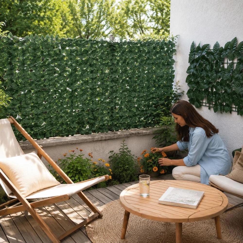 Balcony Privacy Screen With Dark Green Leaves, 200x100 Cm