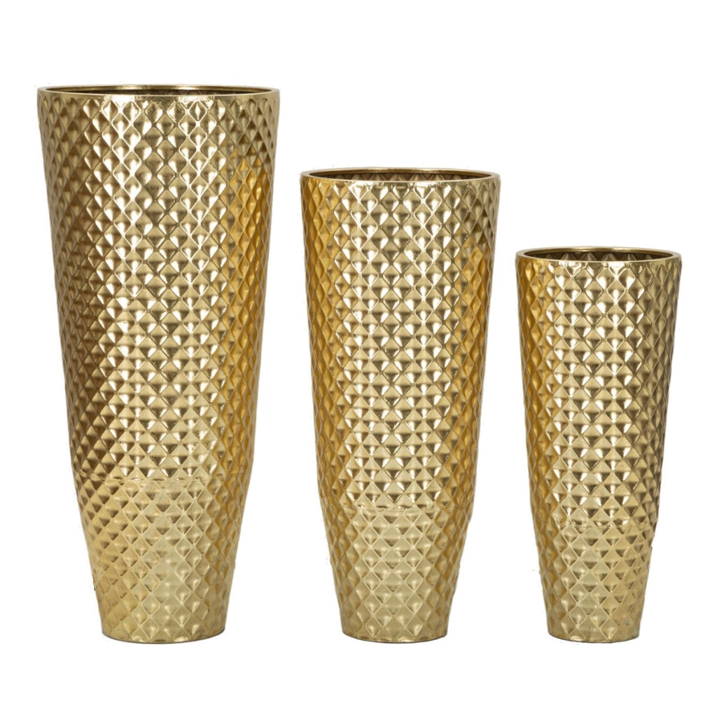 Set di 3 Vasi Decorativi VKH420, Oro, Metallo, 48x48x110 cm